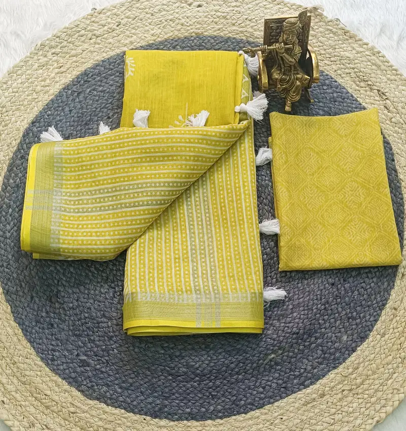 VK 4261 Linen Silver Jari Patta Digital Printed Sarees Wholesale Price In Surat